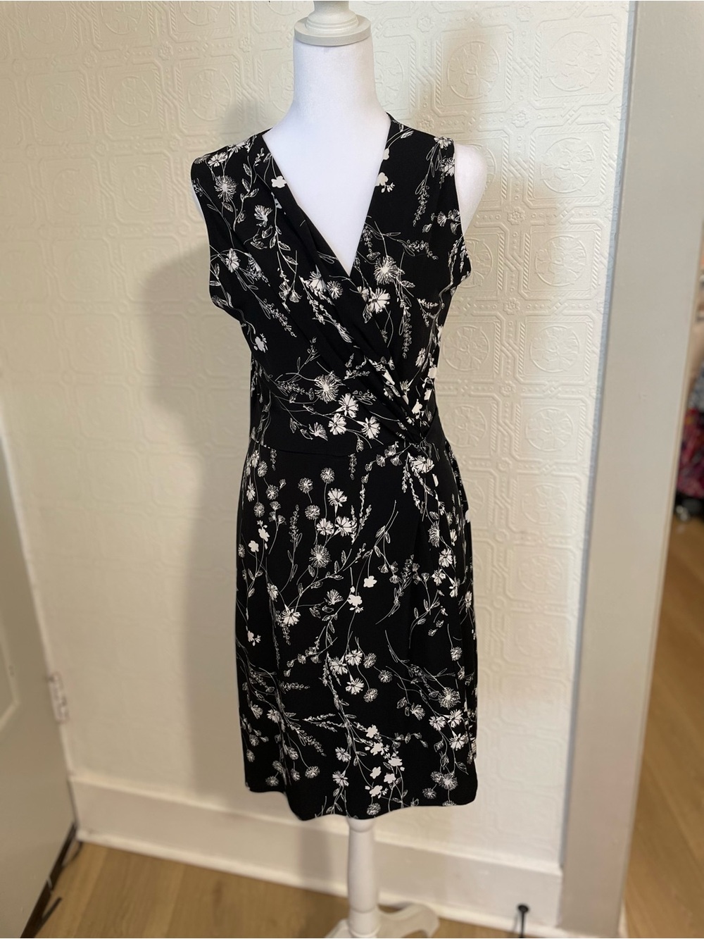 Black Floral Sleeveless Wrap Midi Dress